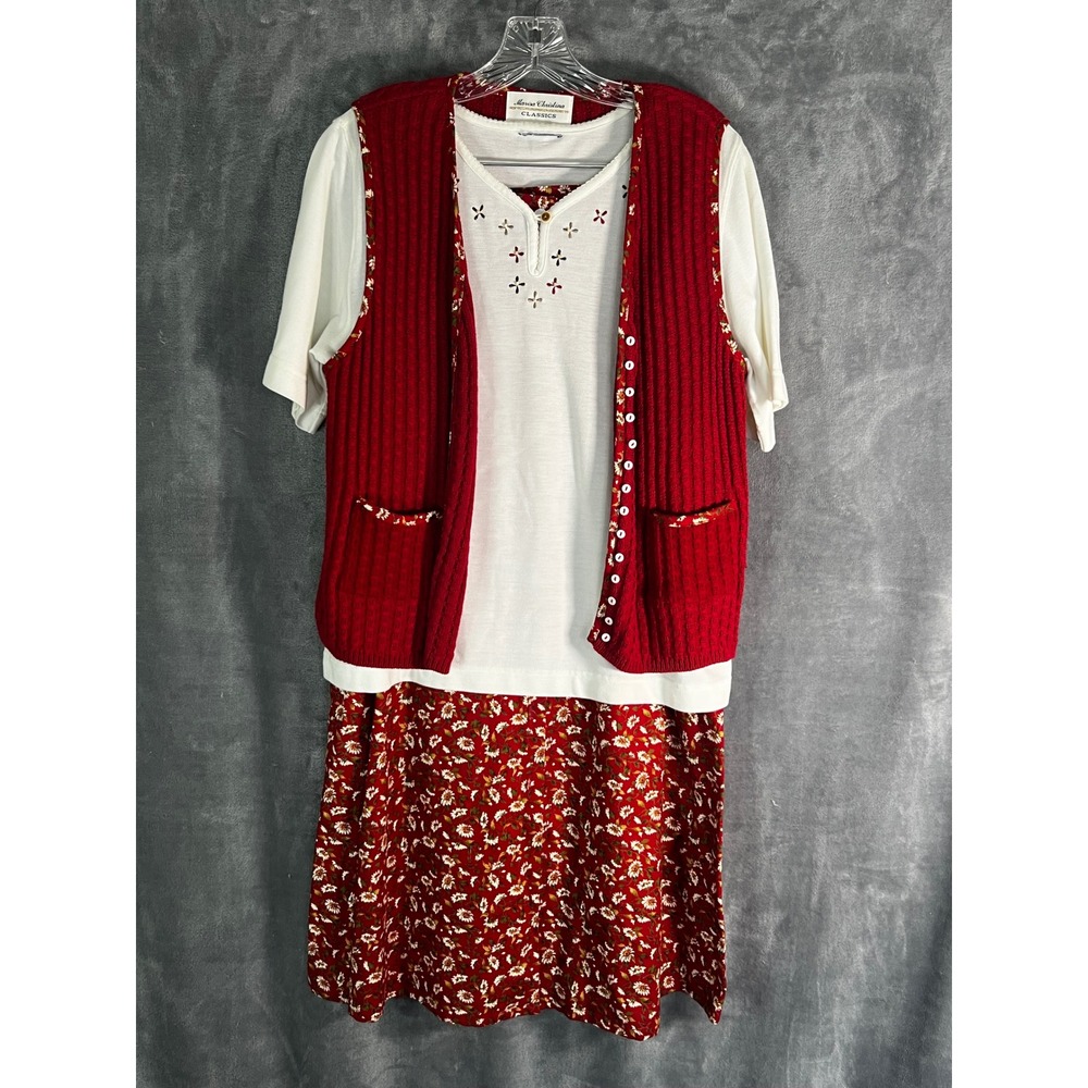 Marisa Christina Classics 3 Piece Skirt Vest Top Set L 8 Red Floral Cottagecore